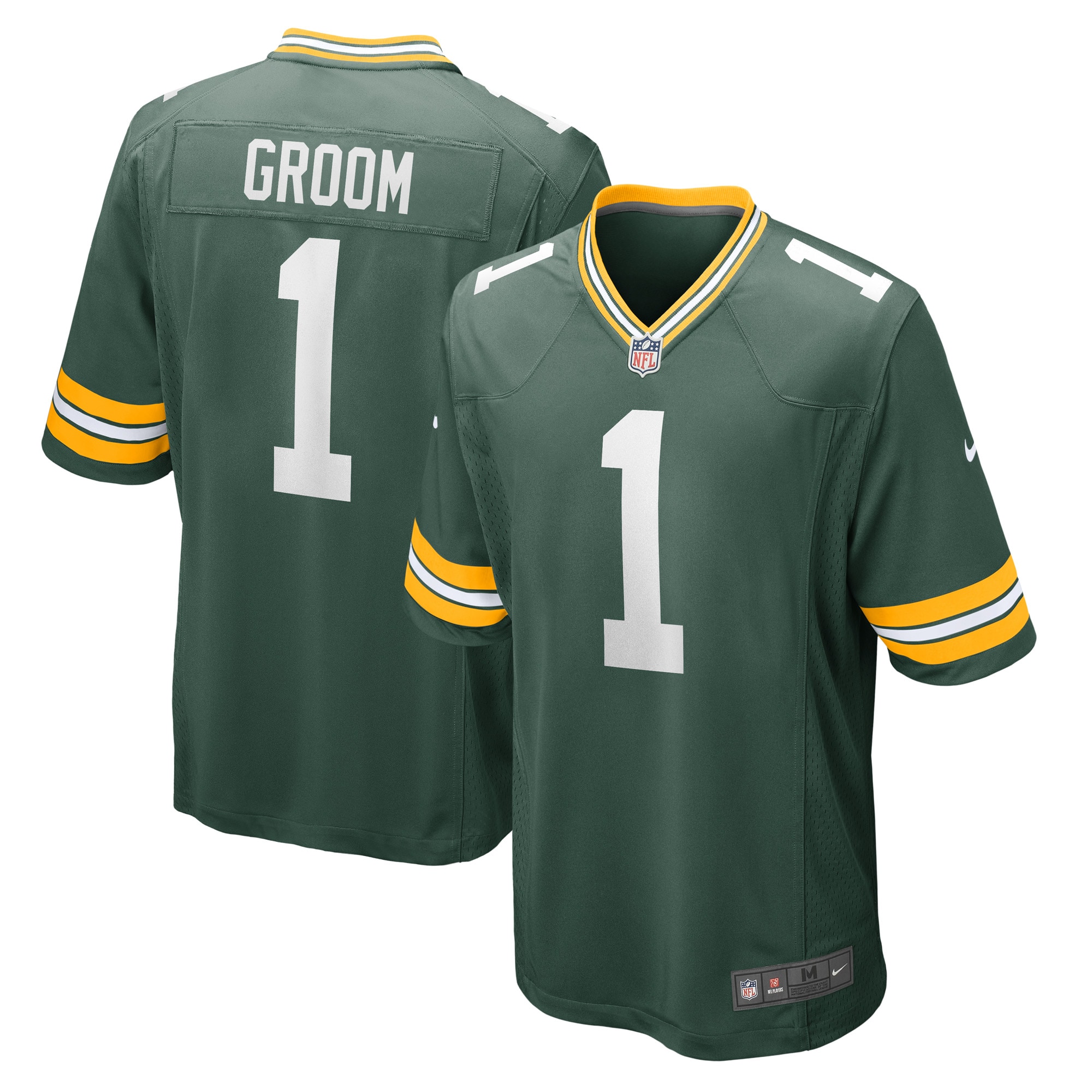 Men's Green Bay Packers Number 1 Groom Green Game Jersey