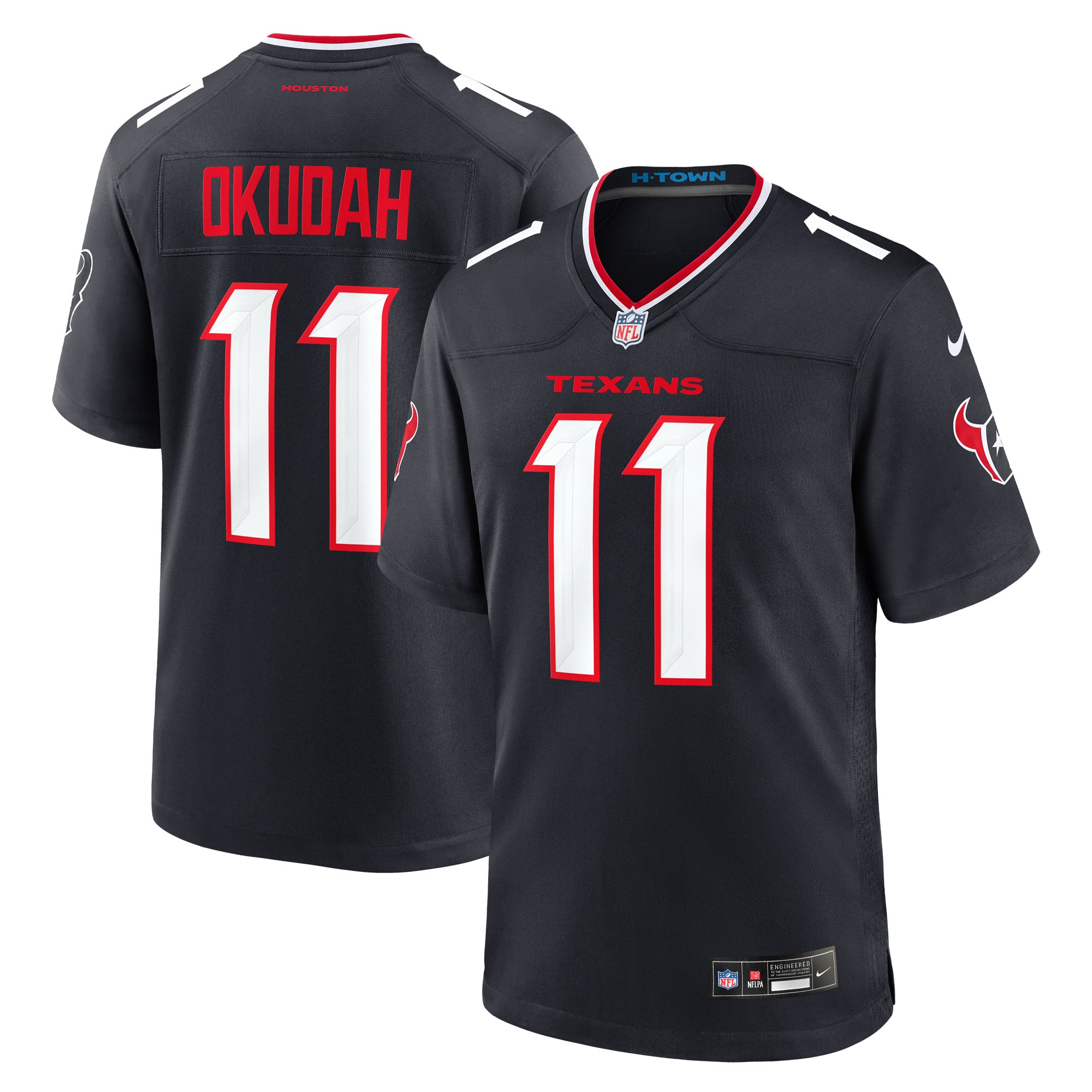 Men's Houston Texans Jeff Okudah Navy Team Game Jersey