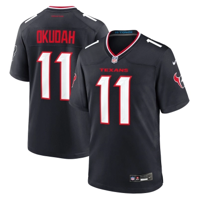 Men's Houston Texans Jeff Okudah Navy Team Game Jersey 01
