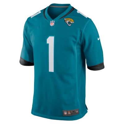 Men's Jacksonville Jaguars Number 1 Groom Teal Game Jersey 02