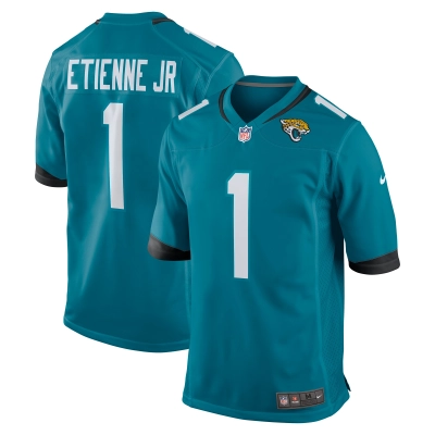 Men's Jacksonville Jaguars Travis Etienne Teal Game Jersey 01