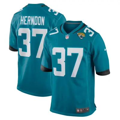 Men's Jacksonville Jaguars Tre Herndon Teal Game Jersey 01