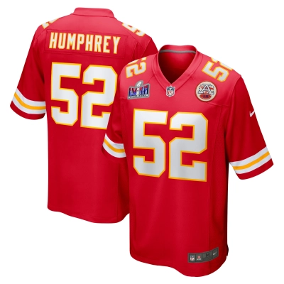 Men's Kansas City Chiefs Creed Humphrey Red Super Bowl LVIII Game Jersey 01