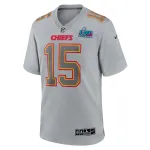 Men's Kansas City Chiefs Patrick Mahomes Gray Super Bowl LVII (2022 Season) Patch Atmosphere Fashion Game Jersey