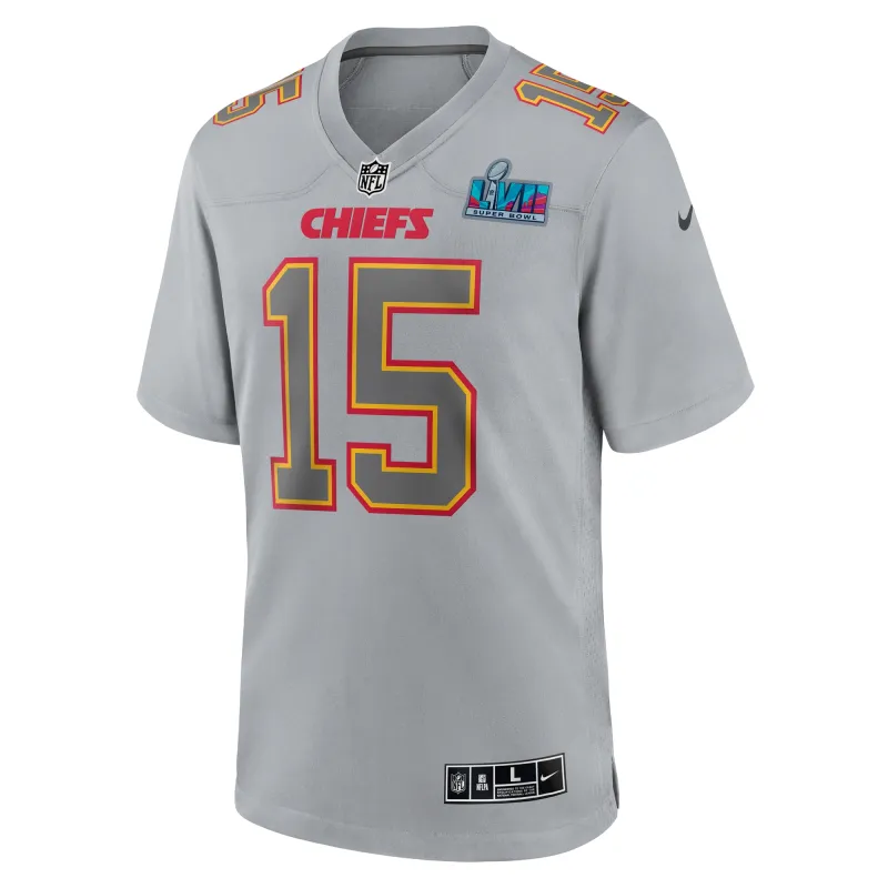 Men's Kansas City Chiefs Patrick Mahomes Gray Super Bowl LVII (2022 Season) Patch Atmosphere Fashion Game Jersey