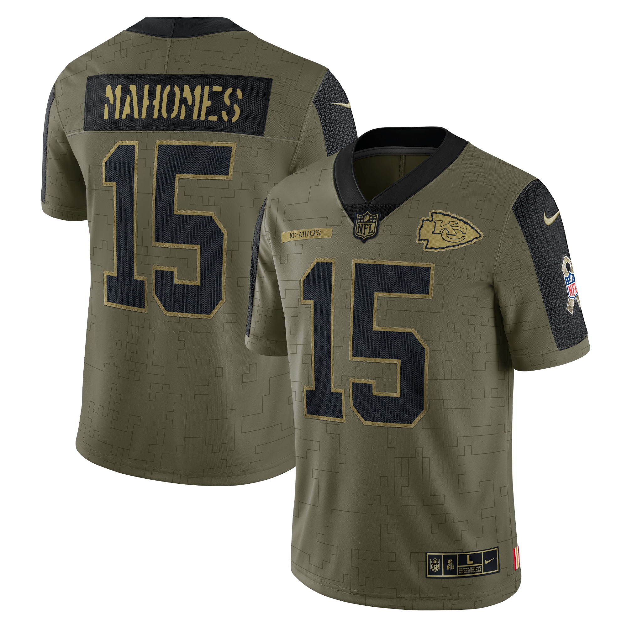 Men's Kansas City Chiefs Patrick Mahomes Olive Salute To Service Limited Player Jersey