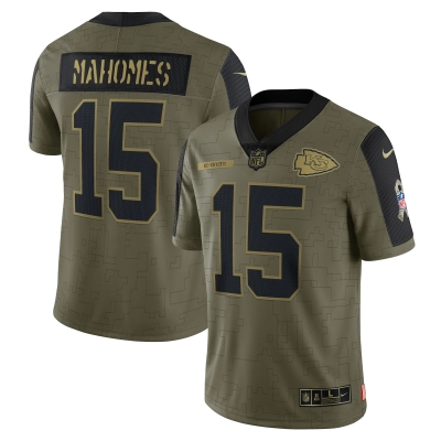 Men's Kansas City Chiefs Patrick Mahomes Olive Salute To Service Limited Player Jersey 01