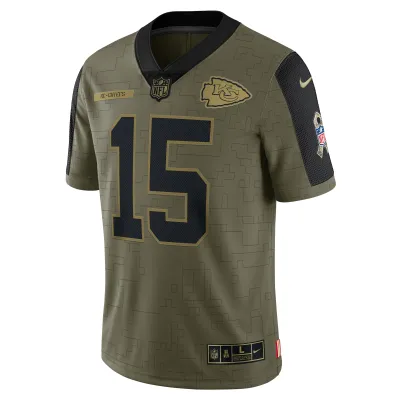 Men's Kansas City Chiefs Patrick Mahomes Olive Salute To Service Limited Player Jersey 02