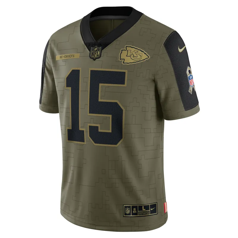 Men's Kansas City Chiefs Patrick Mahomes Olive Salute To Service Limited Player Jersey
