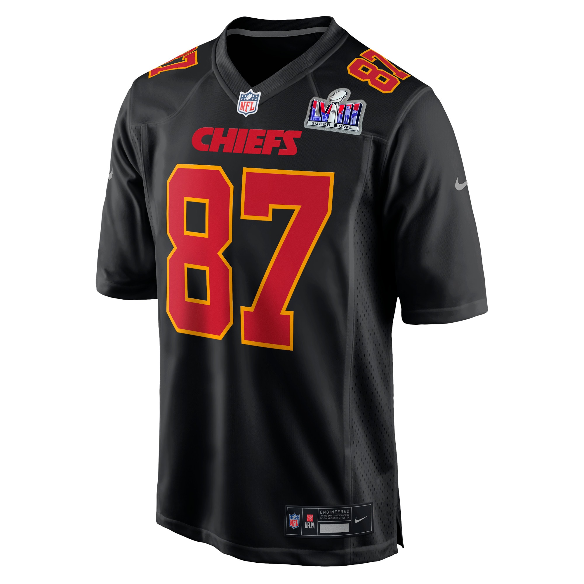 Men's Kansas City Chiefs Travis Kelce Black Super Bowl LVIII Carbon Fashion Game Player Jersey