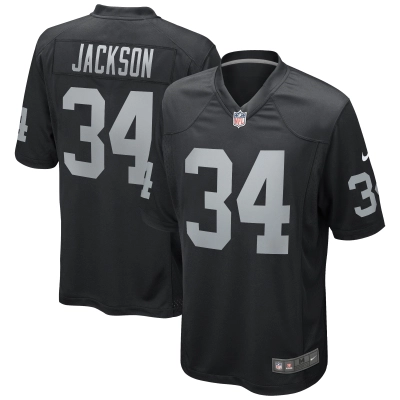 Men's Las Vegas Raiders Bo Jackson Black Game Retired Player Jersey 01