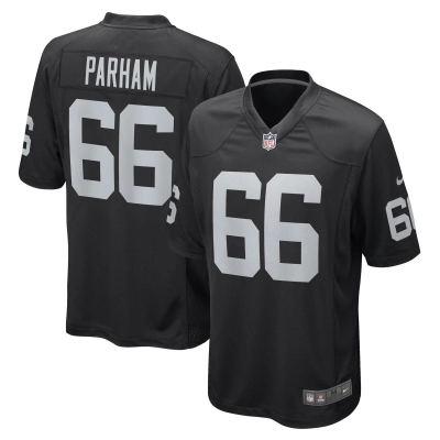 Men's Las Vegas Raiders Dylan Parham Black Game Player Jersey 01