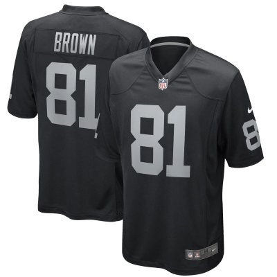 Men's Las Vegas Raiders Tim Brown Black Game Retired Player Jersey 01