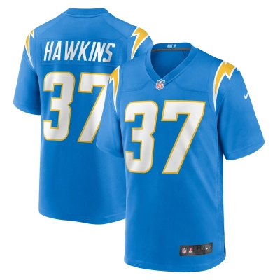Men's Los Angeles Chargers Jaylinn Hawkins Powder Blue Game Jersey 01