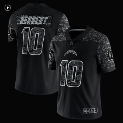 Men's Los Angeles Chargers Justin Herbert Black RFLCTV Limited Jersey 02