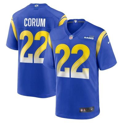 Men's Los Angeles Rams Blake Corum Royal 2024 NFL Draft Game Player Jersey 01