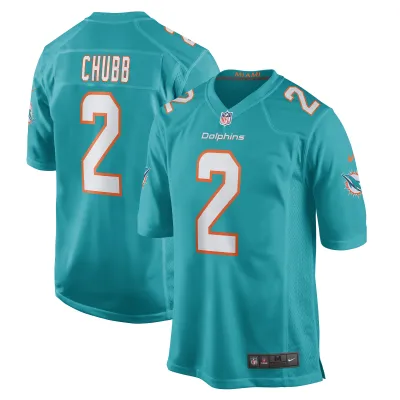 Men's Miami Dolphins Bradley Chubb Aqua Game Player Jersey 01