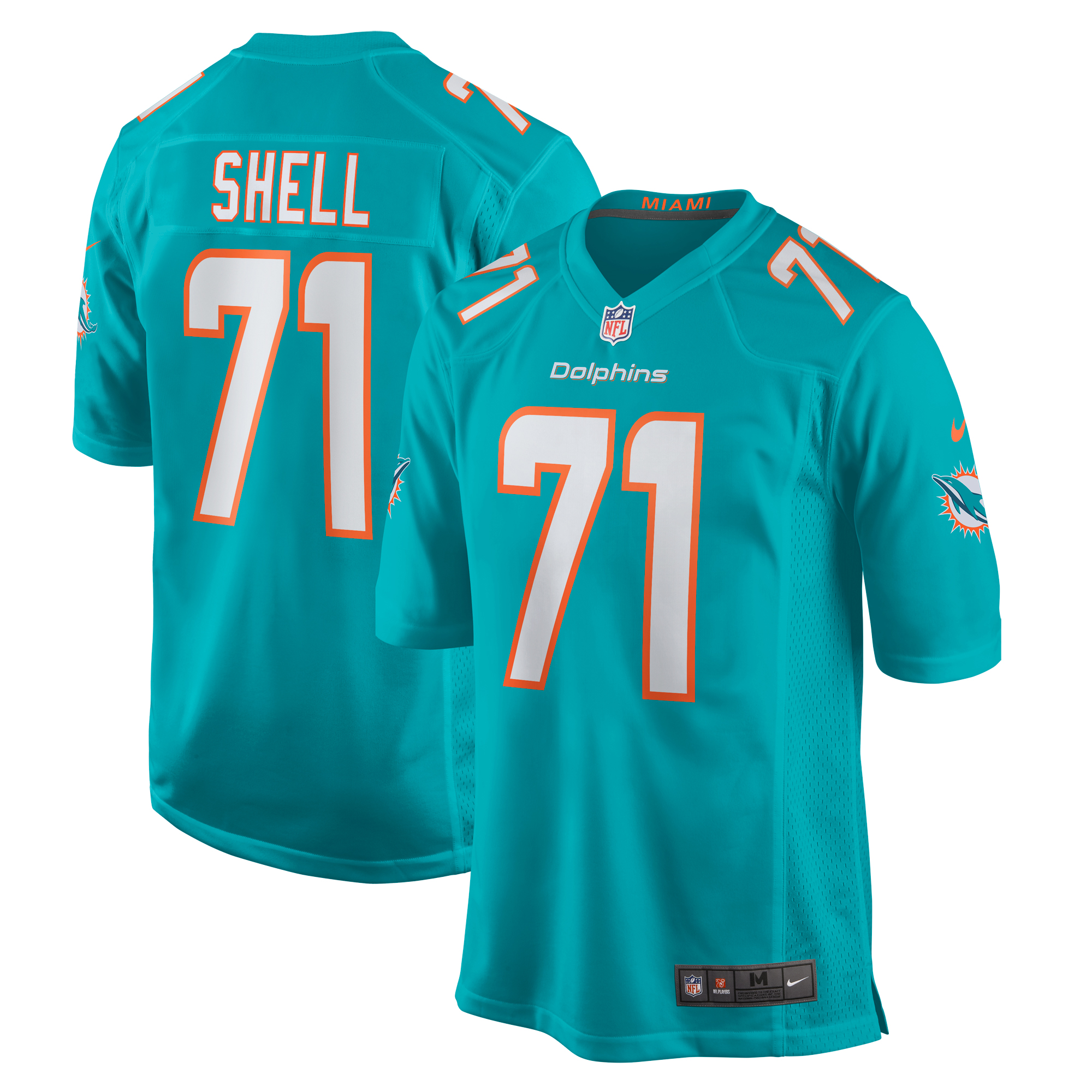 Men's Miami Dolphins Brandon Shell Aqua Home Game Player Jersey