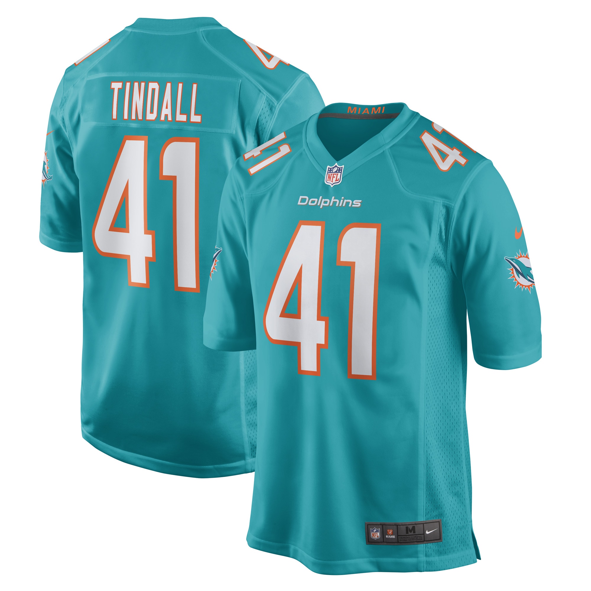 Men's Miami Dolphins Channing Tindall Aqua Game Player Jersey
