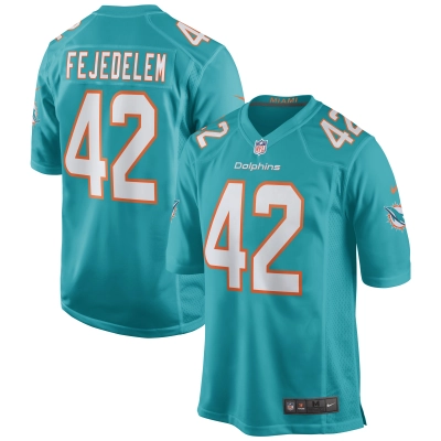 Men's Miami Dolphins Clayton Fejedelem Aqua Game Jersey 01