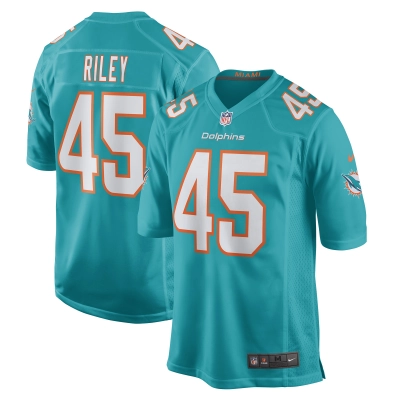 Men's Miami Dolphins Duke Riley Aqua Game Jersey 01