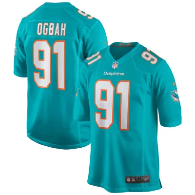 Men's Miami Dolphins Emmanuel Ogbah Aqua Game Jersey 01