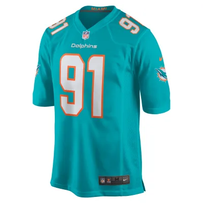 Men's Miami Dolphins Emmanuel Ogbah Aqua Game Jersey 02