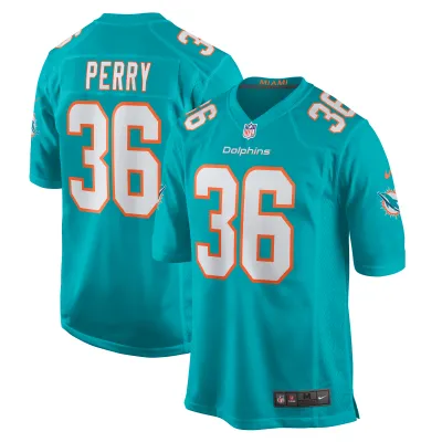 Men's Miami Dolphins Jamal Perry Aqua Home Game Player Jersey 01