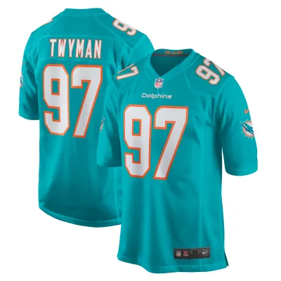 Men's Miami Dolphins Jaylen Twyman Aqua Home Game Player Jersey 01