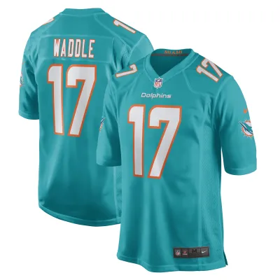 Men's Miami Dolphins Jaylen Waddle Aqua Game Player Jersey 01