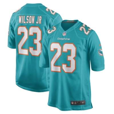 Men's Miami Dolphins Jeff Wilson Jr. Aqua Game Player Jersey 01