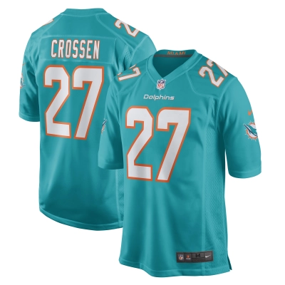 Men's Miami Dolphins Keion Crossen Aqua Game Player Jersey 01