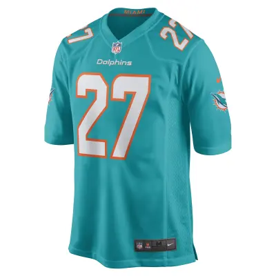 Men's Miami Dolphins Keion Crossen Aqua Game Player Jersey 02