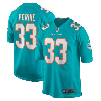 Men's Miami Dolphins Lamical Perine Aqua Home Game Player Jersey 01