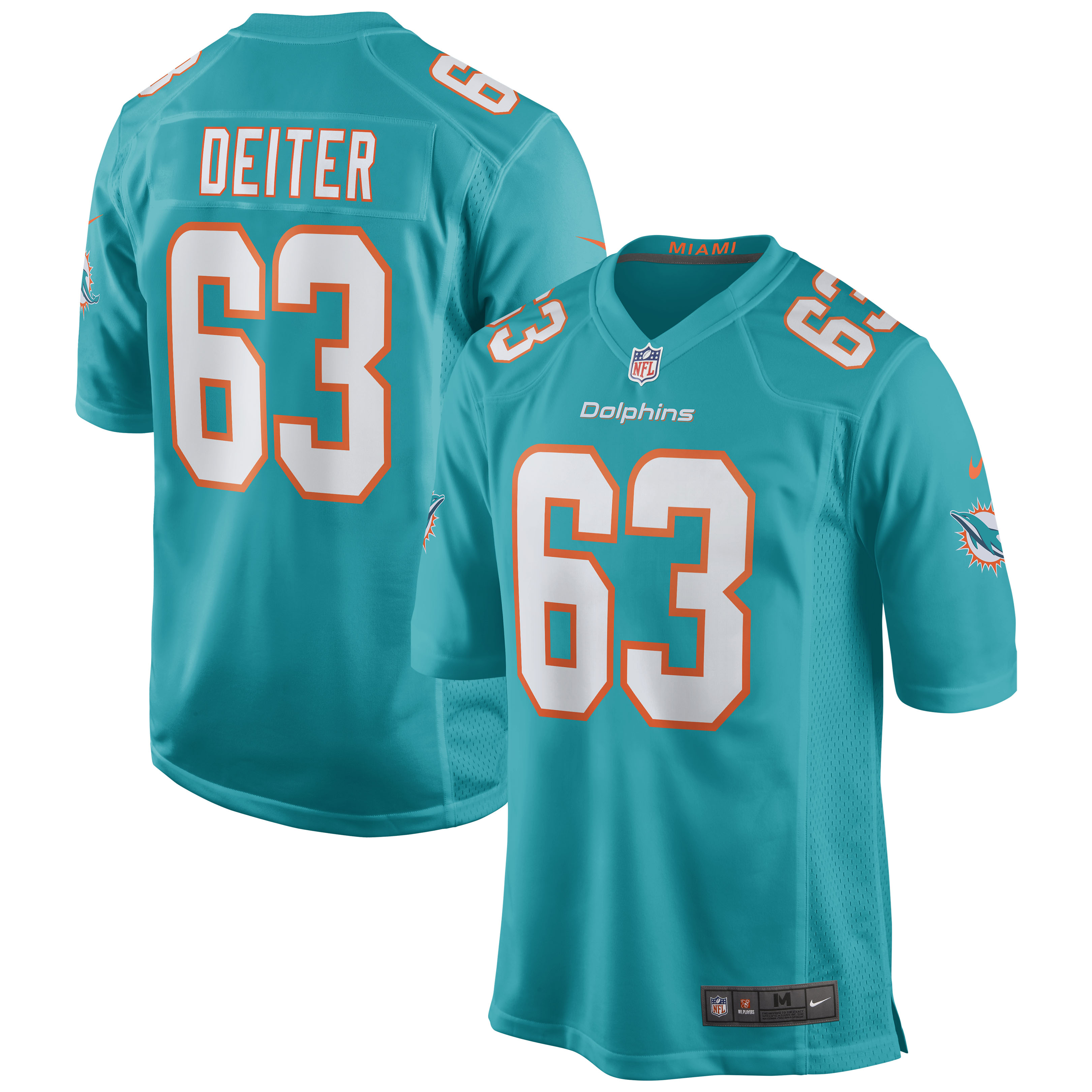 Men's Miami Dolphins Michael Deiter Aqua Game Jersey