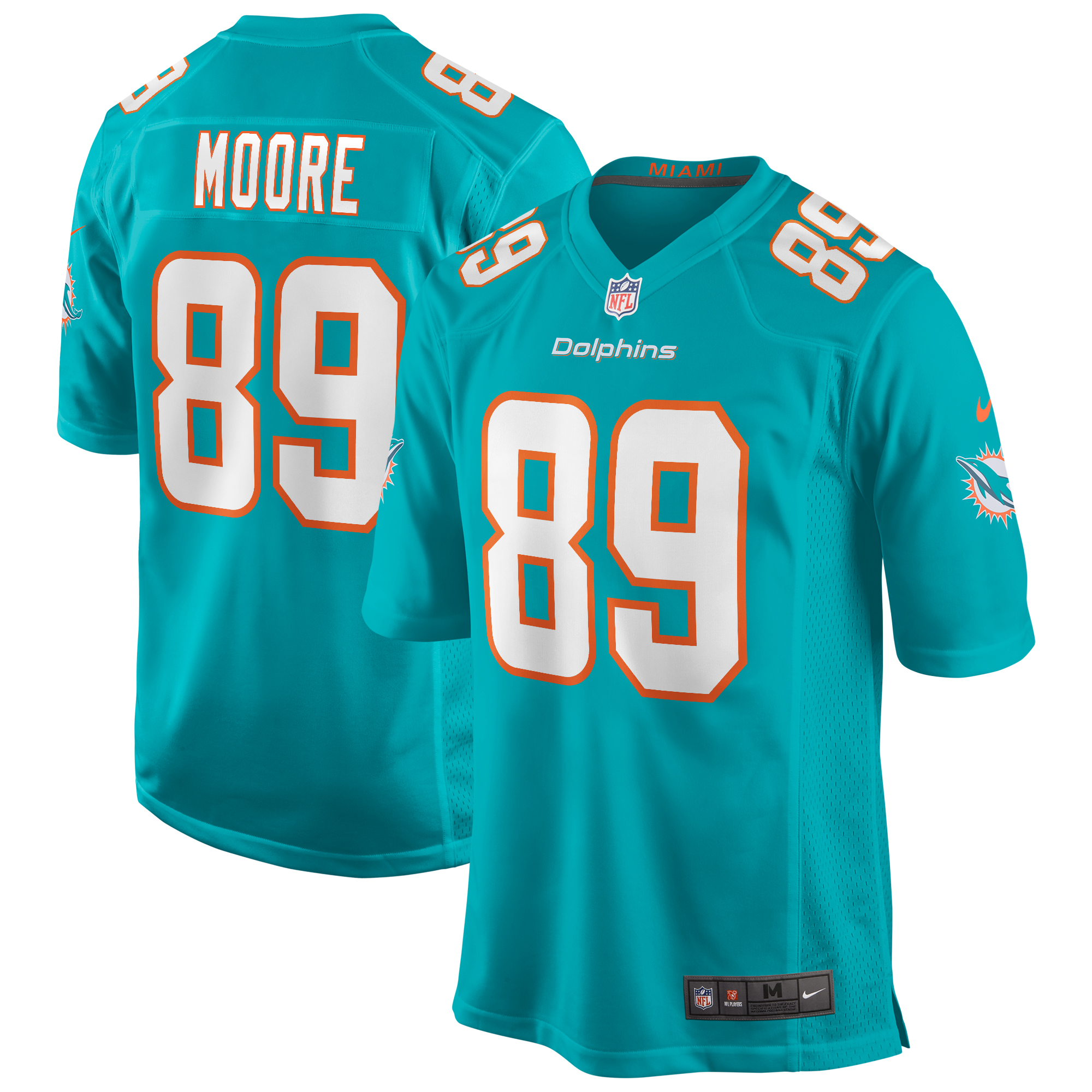 Men's Miami Dolphins Nat Moore Aqua Game Retired Player Jersey