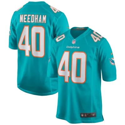 Men's Miami Dolphins Nik Needham Aqua Game Jersey 01