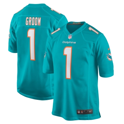 Men's Miami Dolphins Number 1 Groom Aqua Game Jersey 01