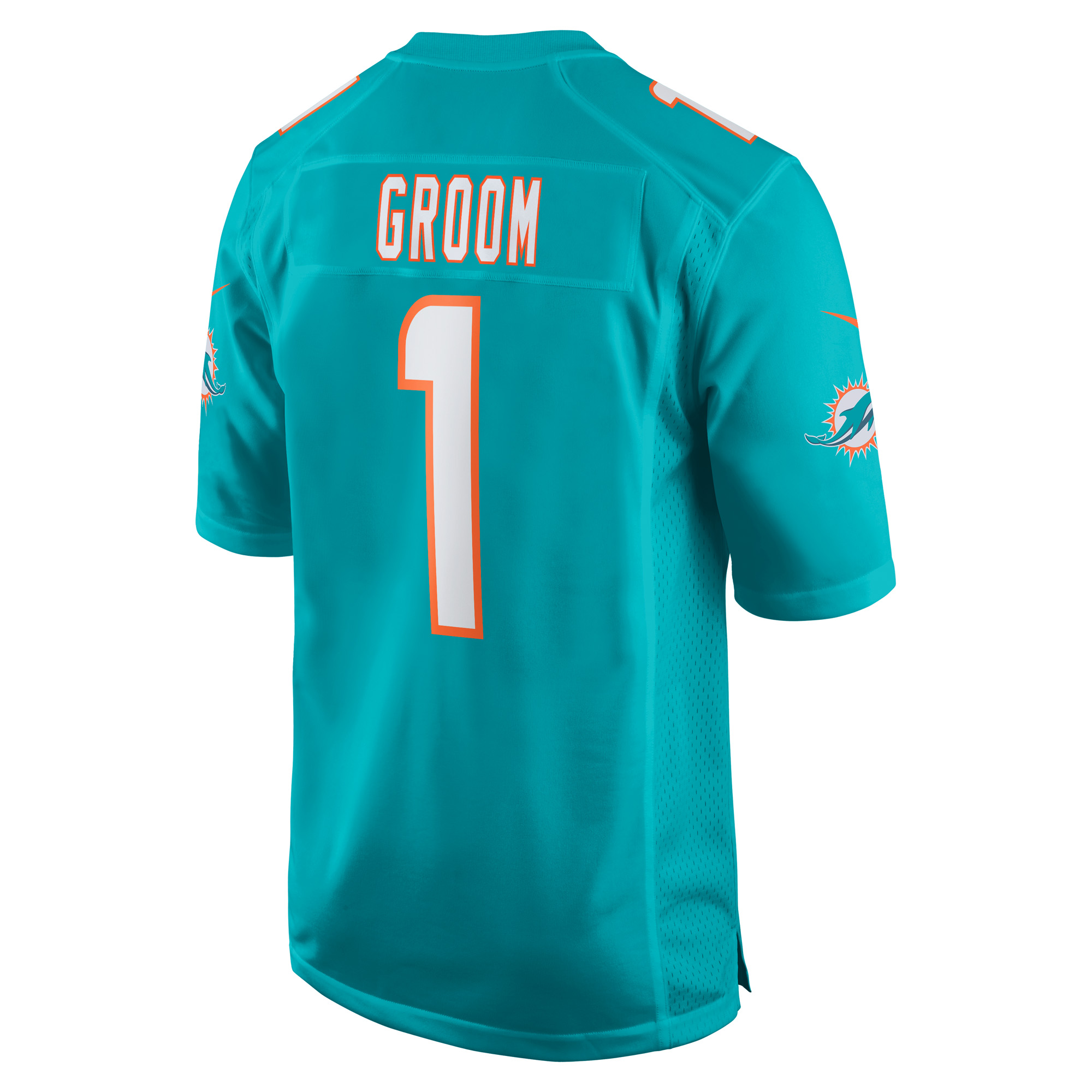Men's Miami Dolphins Number 1 Groom Aqua Game Jersey
