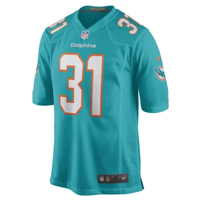 Men's Miami Dolphins Raheem Mostert  Aqua Game Jersey 02