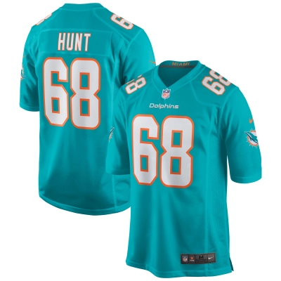 Men's Miami Dolphins Robert Hunt Aqua Game Jersey 01