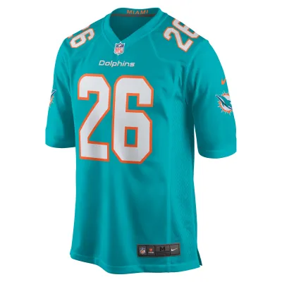 Men's Miami Dolphins Salvon Ahmed Aqua Game Jersey 02