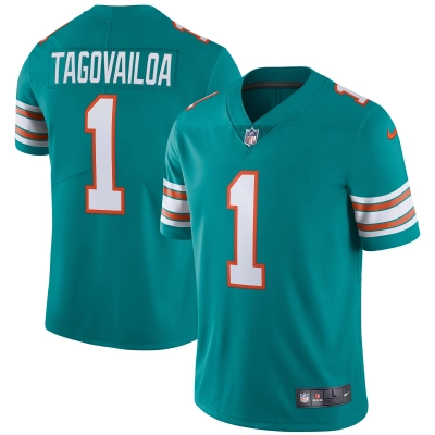 Men's Miami Dolphins Tua Tagovailoa Aqua Alternate Vapor Limited Jersey 01