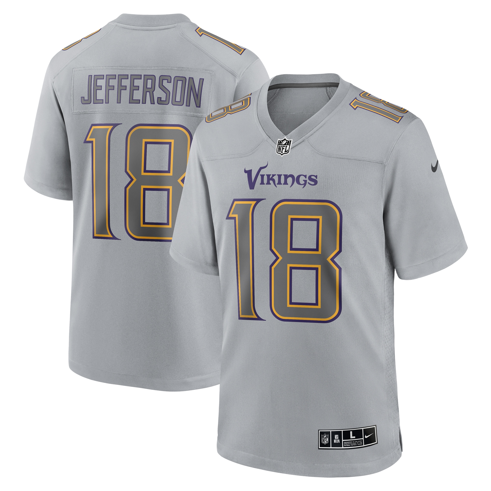 Men's Minnesota Vikings Justin Jefferson Gray Atmosphere Fashion Game Jersey