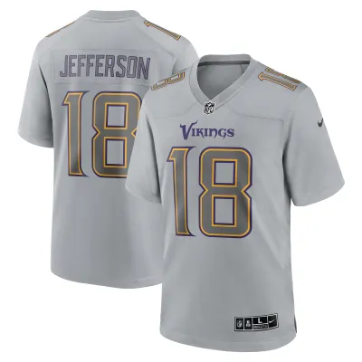 Men's Minnesota Vikings Justin Jefferson Gray Atmosphere Fashion Game Jersey 01