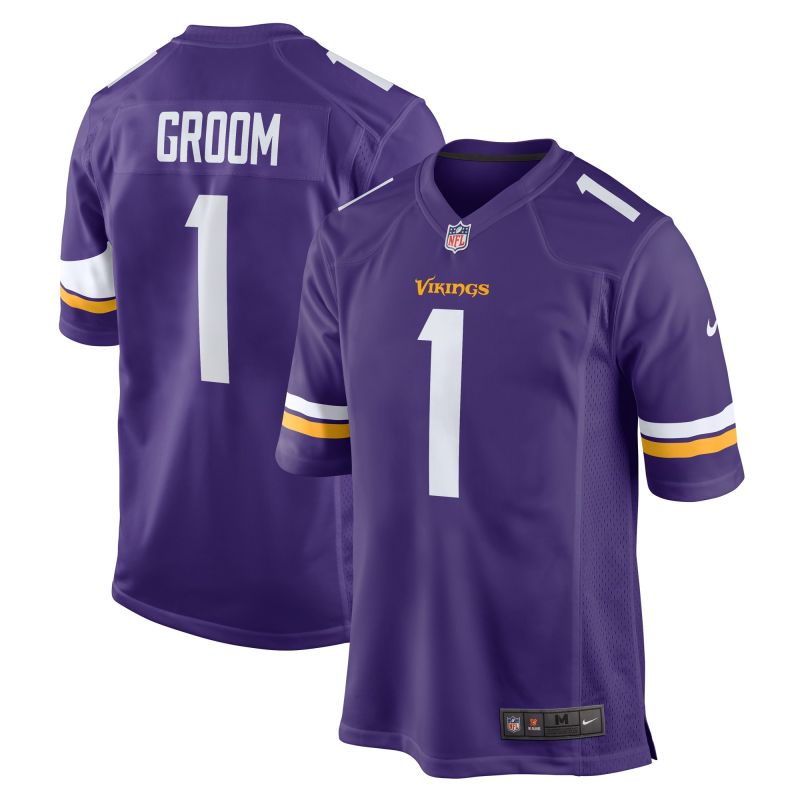 Men's Minnesota Vikings Number 1 Groom Purple Game Jersey