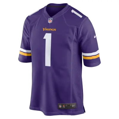 Men's Minnesota Vikings Number 1 Groom Purple Game Jersey 02