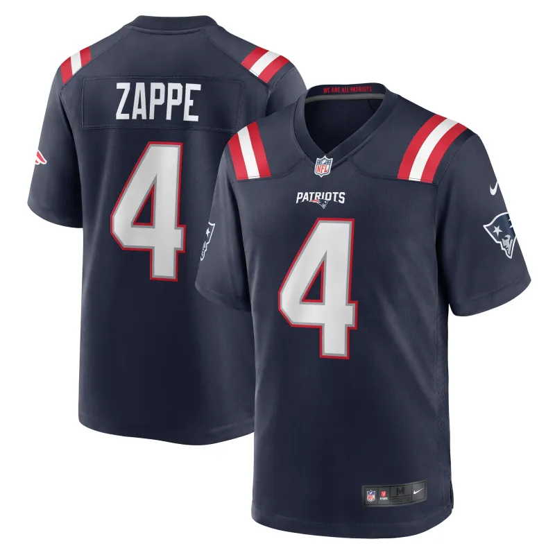 Men's New England Patriots Bailey Zappe Navy Game Player Jersey