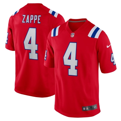 Men's New England Patriots Bailey Zappe Red Alternate Game Player Jersey 01
