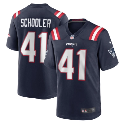 Men's New England Patriots Brenden Schooler Navy Game Player Jersey 01